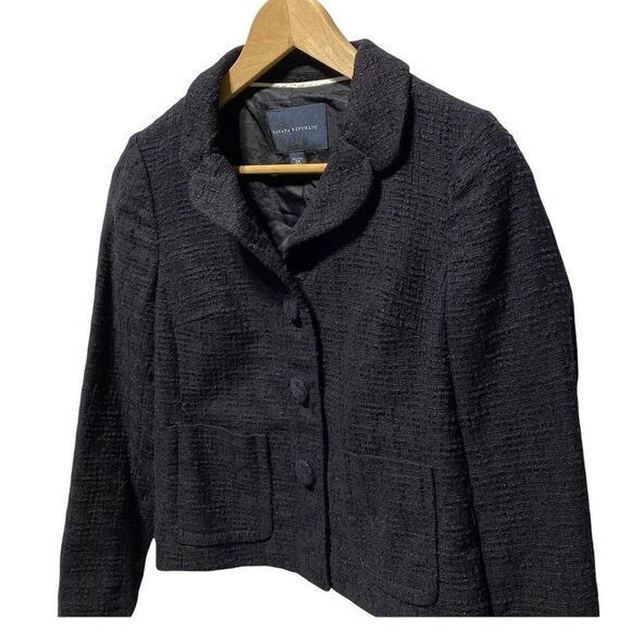 Banana Republic Women's Textured Crop Tweed Chanel Blazer Black - Picture 2 of 4